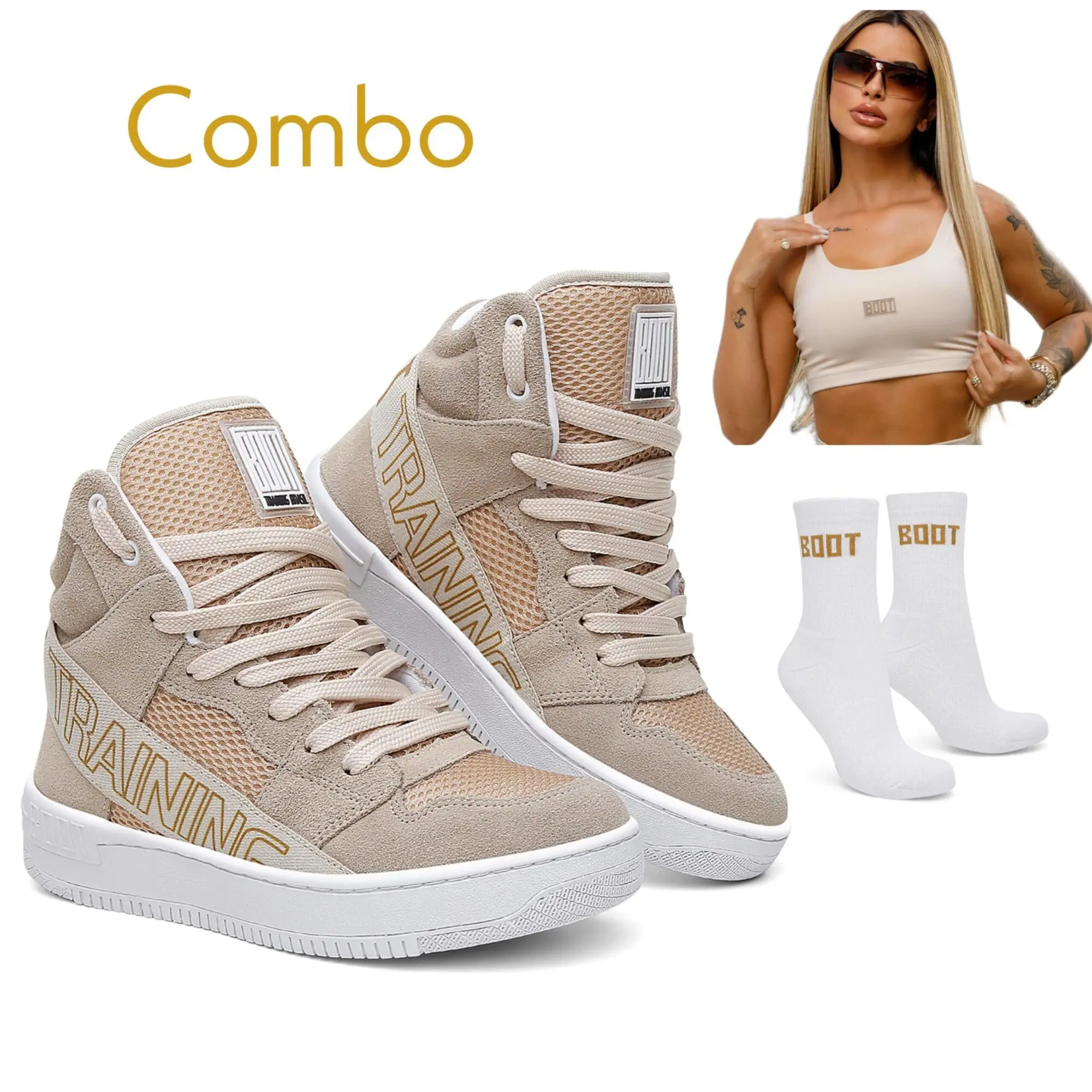 ELASTIC DOURADA + TOP VANILLA + MEIA - Imagem 1